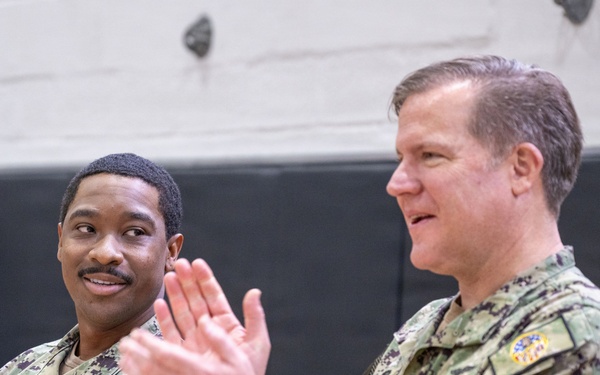 CNREURAFCENT Rear Adm. Brad Rosen hosts an All Hands at NSA Souda Bay