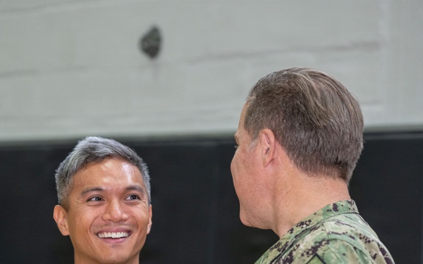 CNREURAFCENT Rear Adm. Brad Rosen hosts an All Hands at NSA Souda Bay
