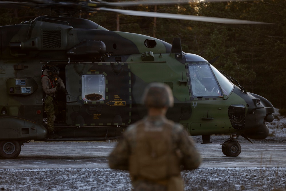 U.S. Marines, Sailors set up a forward arming and refueling point supporting Finnish Defense Forces