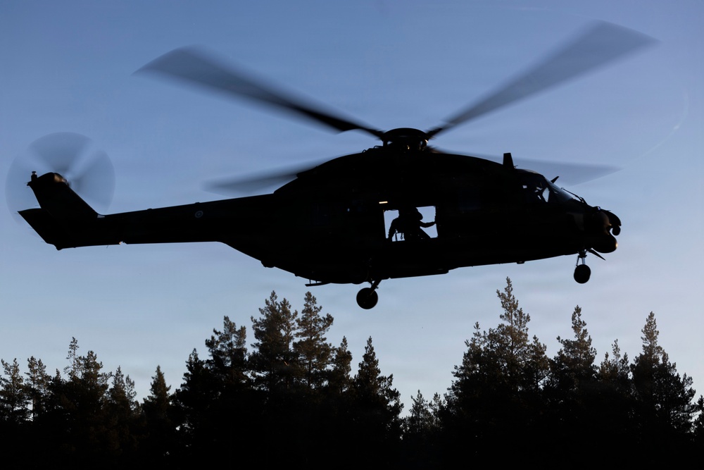 U.S. Marines, Sailors set up a forward arming and refueling point supporting Finnish Defense Forces