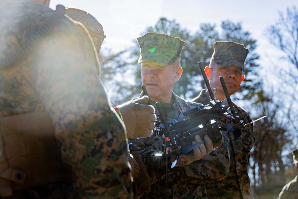 The Commandant, Gen. Eric M. Smith and the Sergeant Major of the Marine Corps, Carlos A. Ruiz watch a Drone Capabilities Demonstration