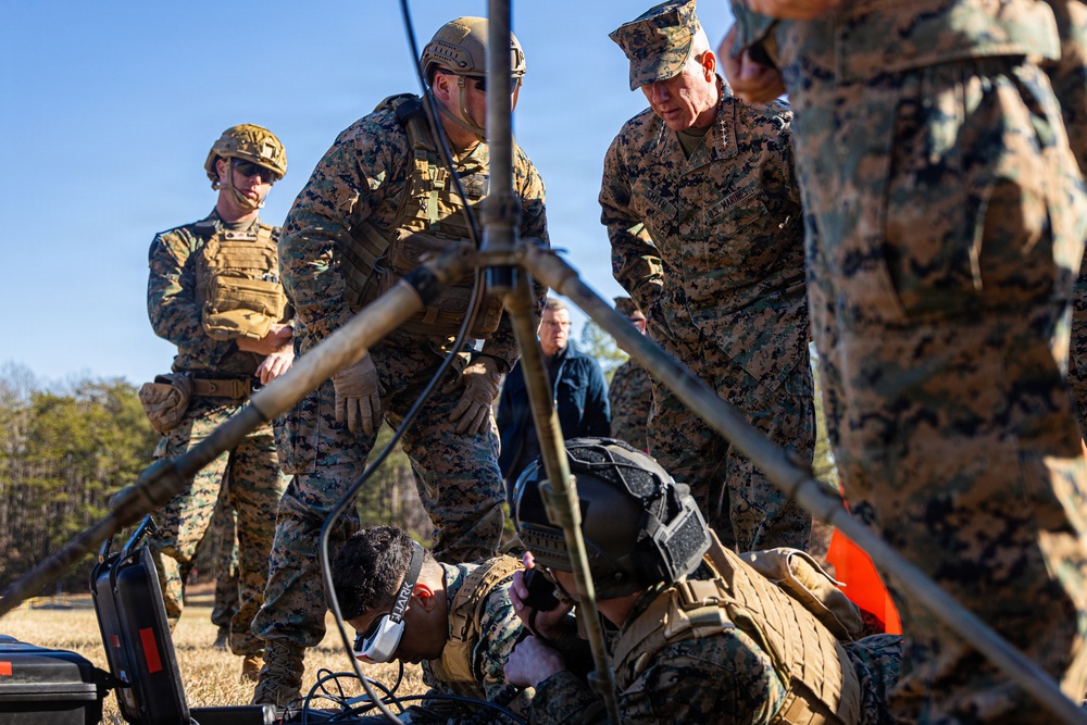 The Commandant, Gen. Eric M. Smith and the Sergeant Major of the Marine Corps, Carlos A. Ruiz watch a Drone Capabilities Demonstration