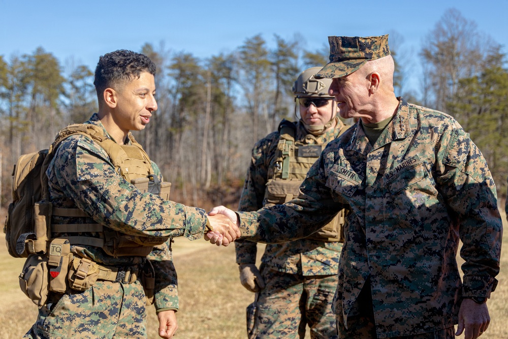 The Commandant, Gen. Eric M. Smith and the Sergeant Major of the Marine Corps, Carlos A. Ruiz watch a Drone Capabilities Demonstration