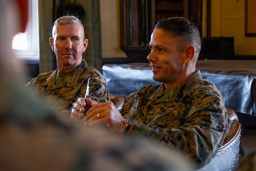 The Commandant, Gen. Eric M. Smith and the Sergeant Major of the Marine Corps, Carlos A. Ruiz visit The Basic School instructors and students