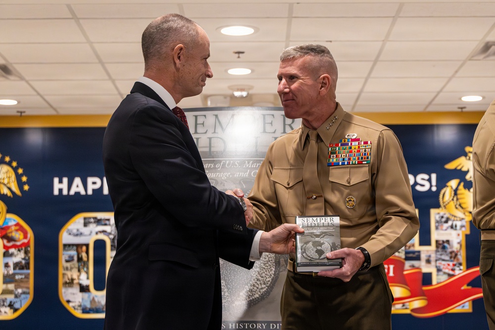 The Commandant, Gen. Eric M. Smith and the Sergeant Major of the Marine Corps, Carlos A. Ruiz attend the book release of Semper Fidelis