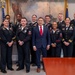 The Honorable Hung Cao, Under Secretary of the Navy, poses for a with the fiscal year 2025 Recruiter of the Year awardees during a visit to the Pentagon
