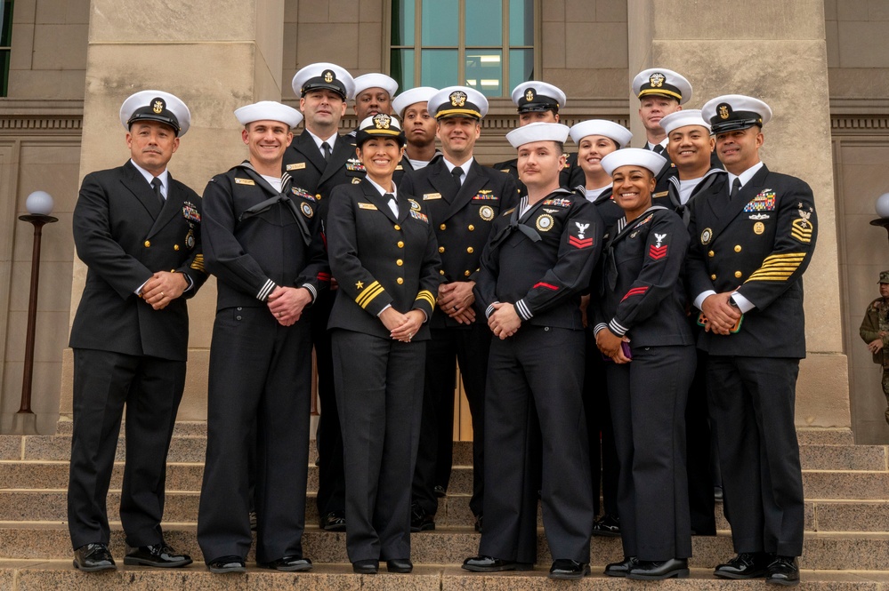CNRC Staff and the Fiscal year 2025 Recruiter of the Year awardees pose during a visit to the Pentagon