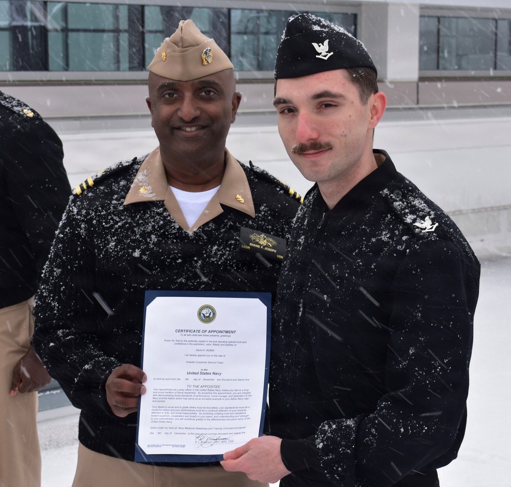 Hospital Corpsman Third Class David Wolfkill Promotion to Hospital Corpsman Second Class