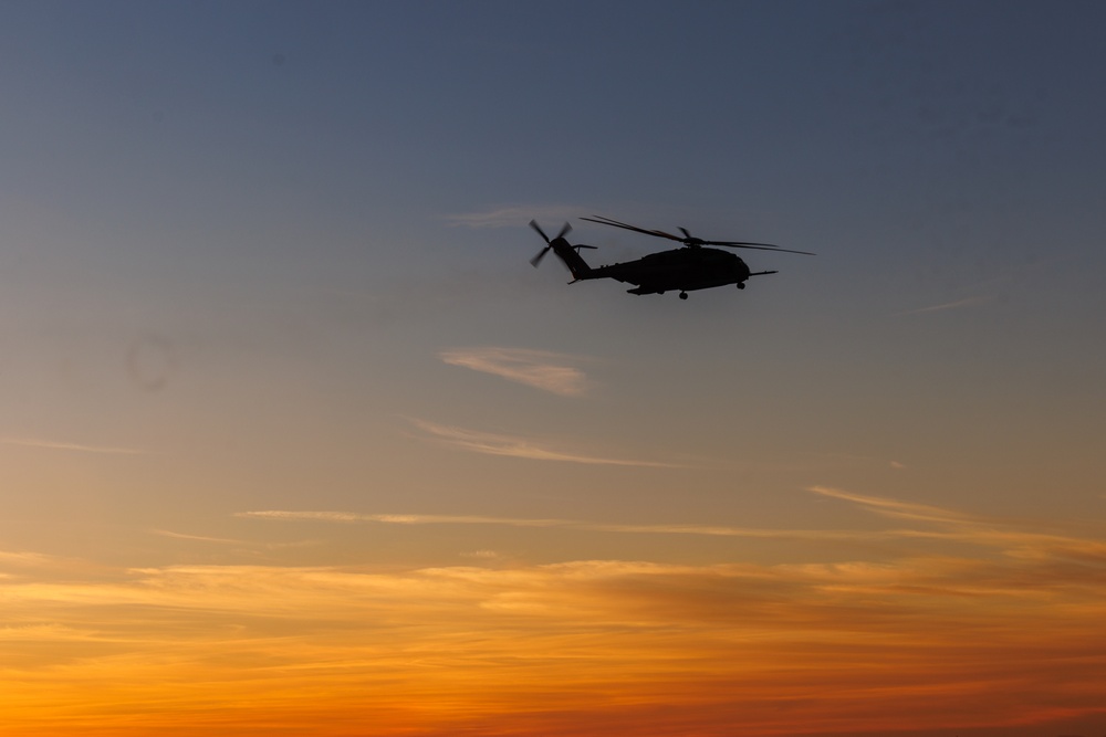 1st Recon Marines helocast from CH-53E Super Stallion during Steel Knight 25