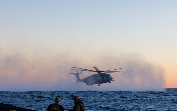 1st Recon Marines helocast from CH-53E Super Stallion during Steel Knight 25