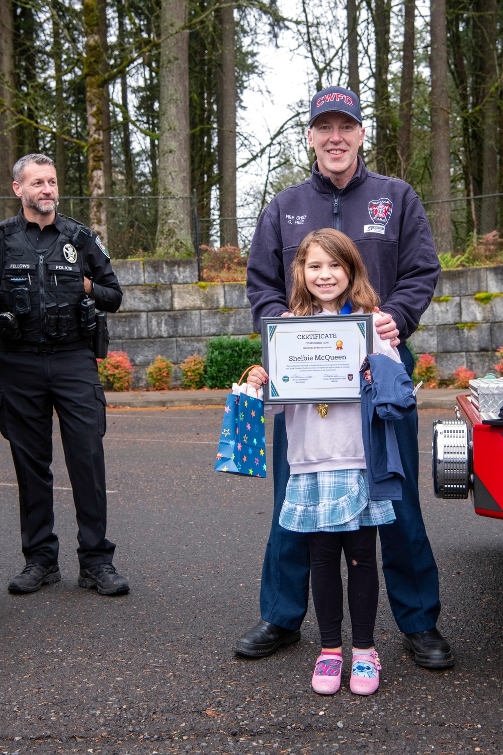 Third-grader Shelbie McQueen from Camas, Washington, is recognized for her exceptional courage and quick thinking