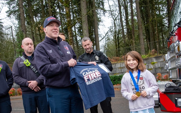 Third-grader Shelbie McQueen from Camas, Washington, is recognized for her exceptional courage and quick thinking