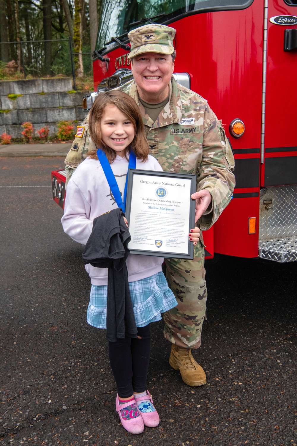 Third-grader Shelbie McQueen from Camas, Washington, is recognized for her exceptional courage and quick thinking