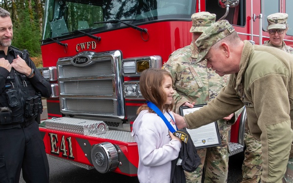 Third-grader Shelbie McQueen from Camas, Washington, is recognized for her exceptional courage and quick thinking