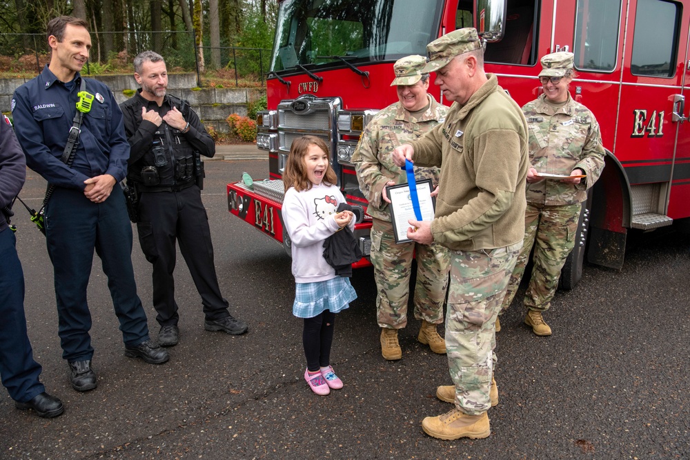 Third-grader Shelbie McQueen from Camas, Washington, is recognized for her exceptional courage and quick thinking