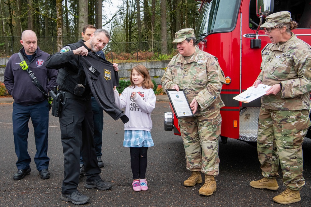 Third-grader Shelbie McQueen from Camas, Washington, is recognized for her exceptional courage and quick thinking