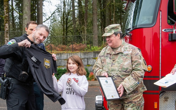 Third-grader Shelbie McQueen from Camas, Washington, is recognized for her exceptional courage and quick thinking