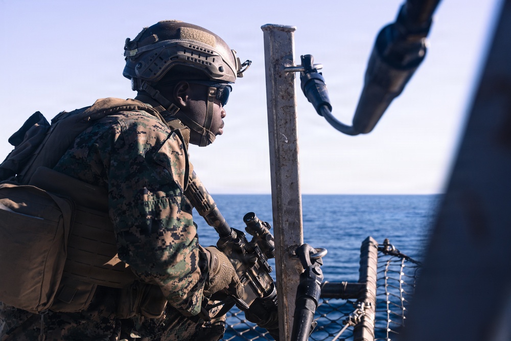 11th MEU Marines and Sailors conduct Defense of the Amphibious Task Force Drills aboard USS Portland