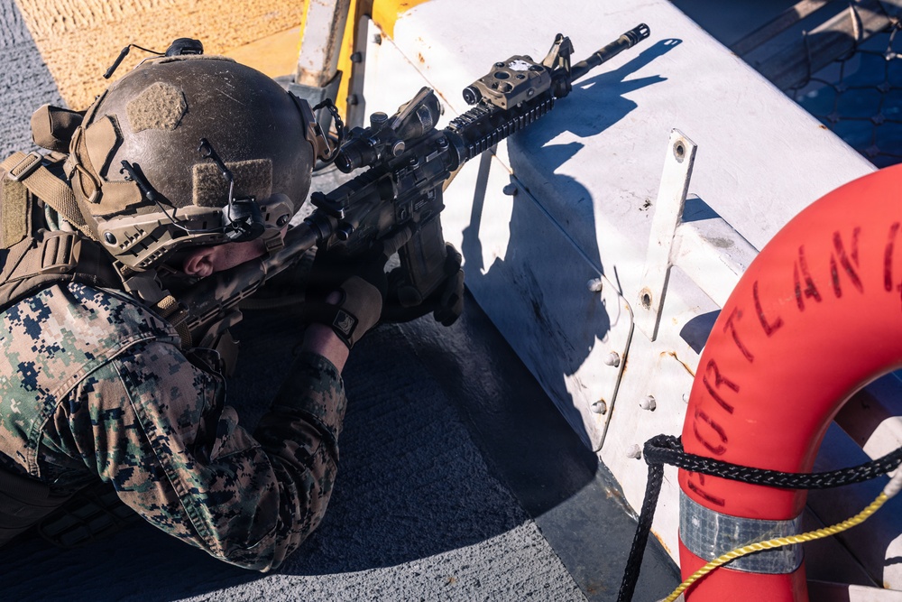 11th MEU Marines and Sailors conduct Defense of the Amphibious Task Force Drills aboard USS Portland