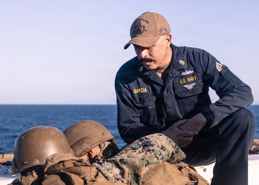 11th MEU Marines and Sailors conduct Defense of the Amphibious Task Force Drills aboard USS Portland