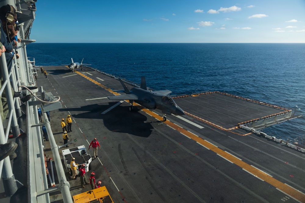 11th MEU Marines, Sailors Conduct F-35B Deck Landing Qualifications