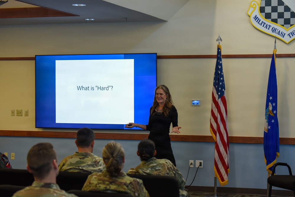 Marianne Martin speaks to 140th Wing