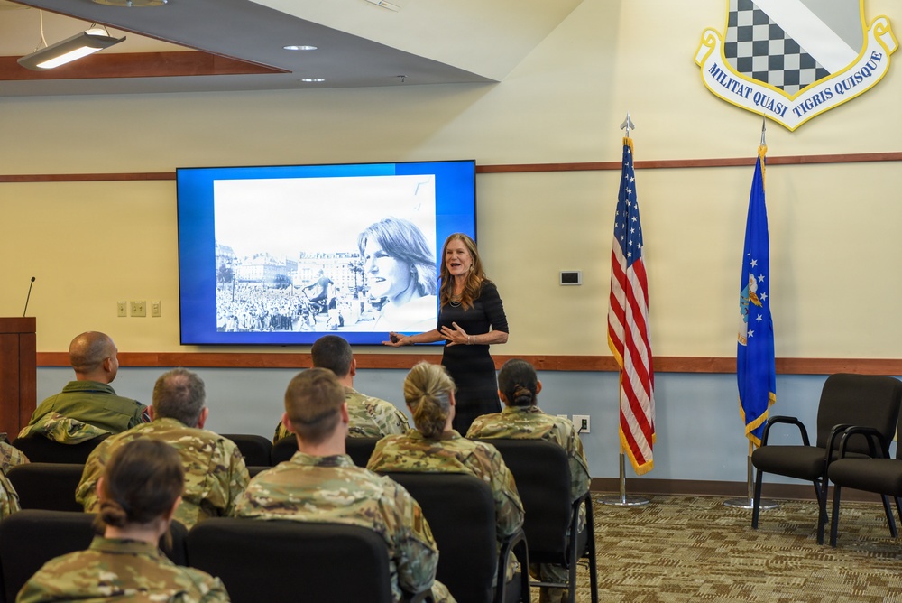 Marianne Martin speaks to 140th Wing