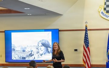Marianne Martin speaks to 140th Wing
