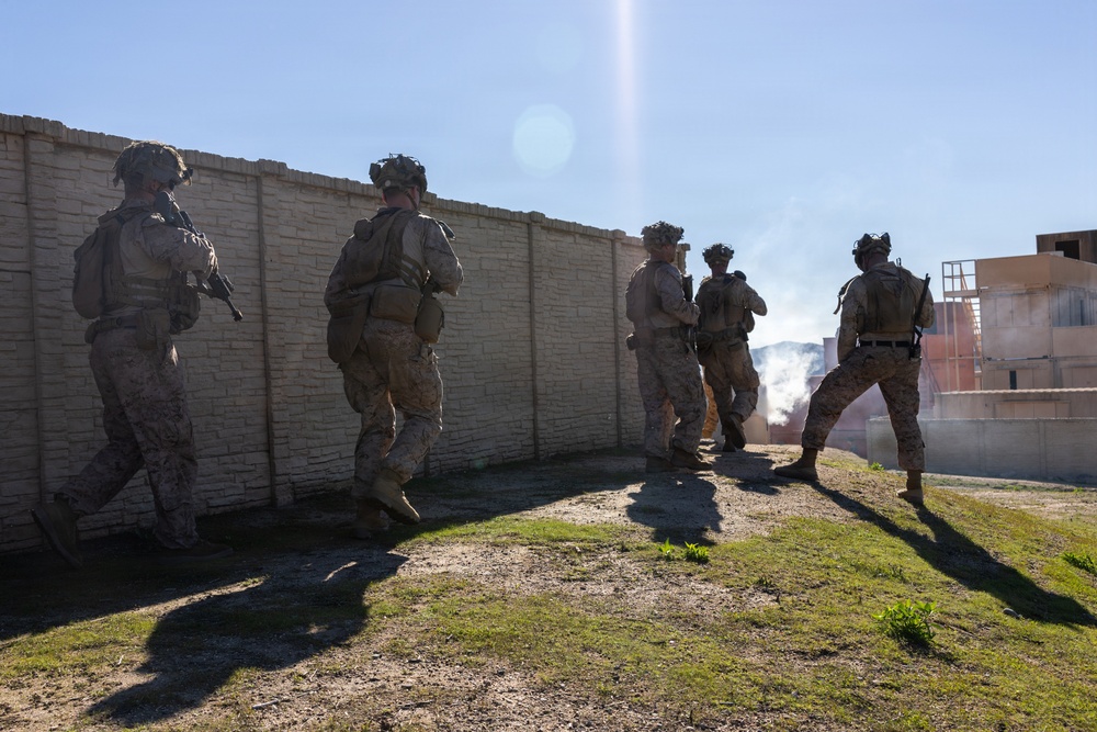 1st Bn., 5th Marines, joint partners conduct simulated embassy casualty evacuation during Steel Knight 25