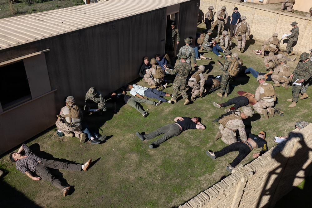 1st Bn., 5th Marines, joint partners conduct simulated embassy casualty evacuation during Steel Knight 25
