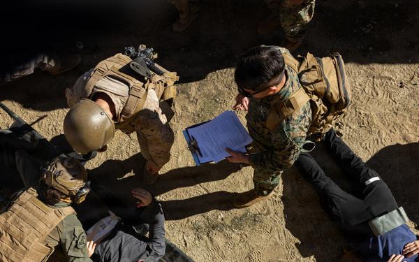 1st Bn., 5th Marines, joint partners conduct simulated embassy casualty evacuation during Steel Knight 25