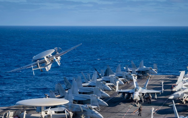 AN E-2D Hawkeye Launches From The Flight Deck