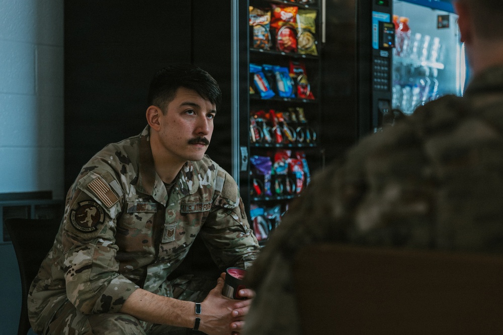 Airmen of the 139th Security Forces Squadron train with firearms simulator