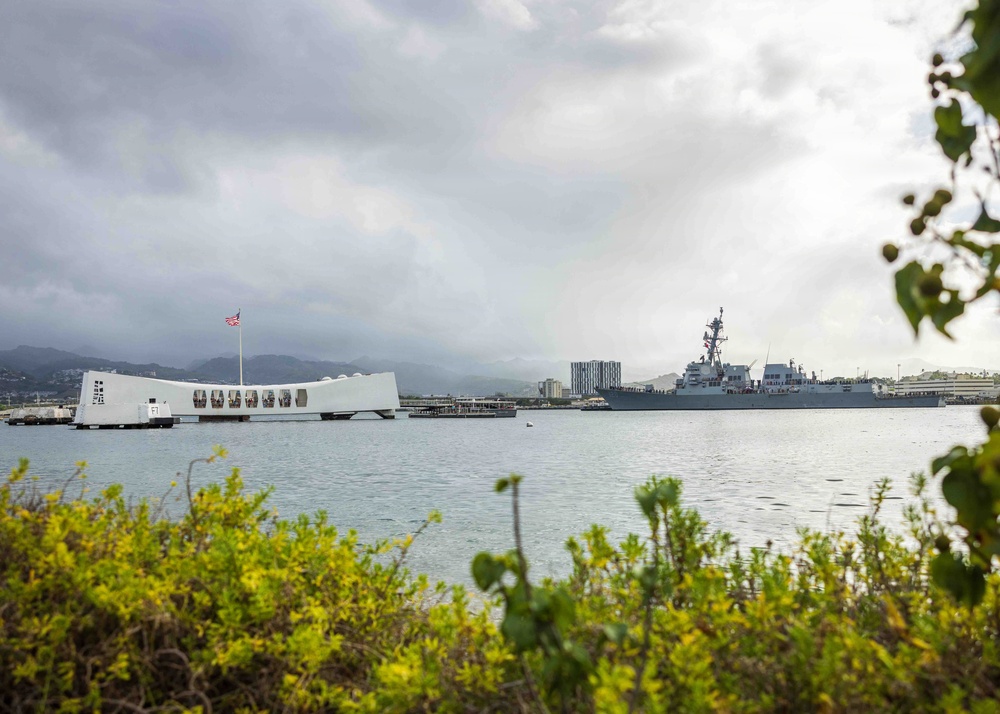 USS Carl M. Levin stages pass-in-review