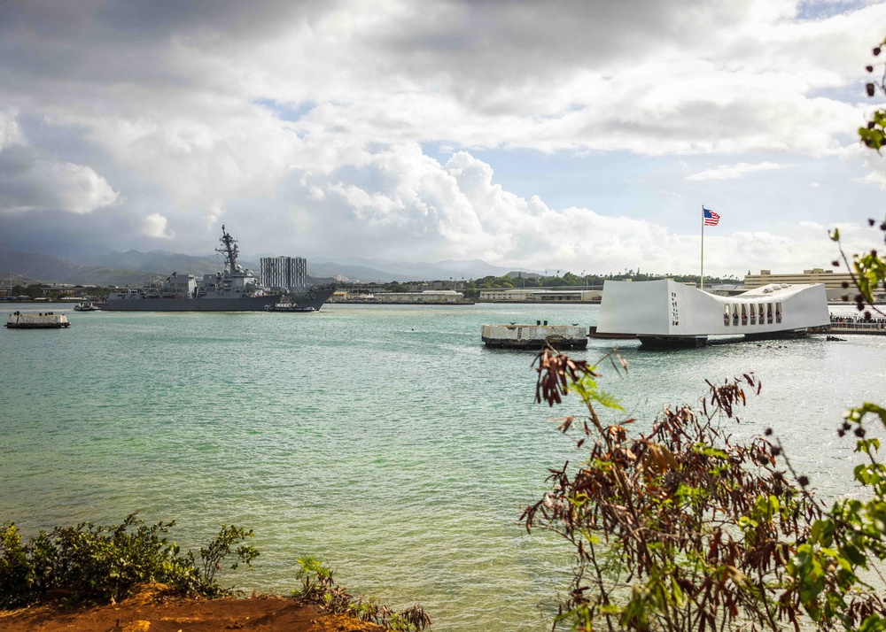 USS Carl M. Levin stages pass-in-review