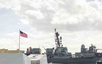 USS Carl M. Levin stages pass-in review