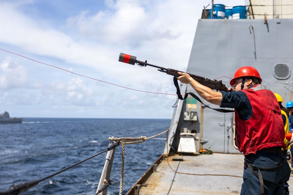 USS San Antonio (LPD 17) Conducts a Replenishment-at-Sea.