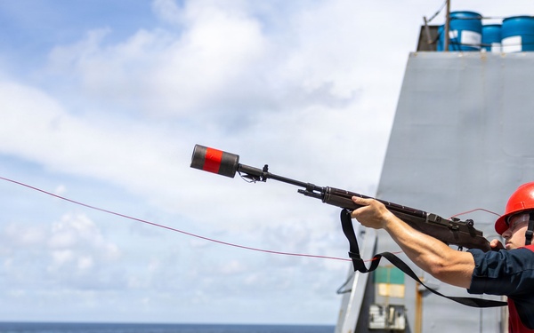 USS San Antonio (LPD 17) Conducts a Replenishment-at-Sea.