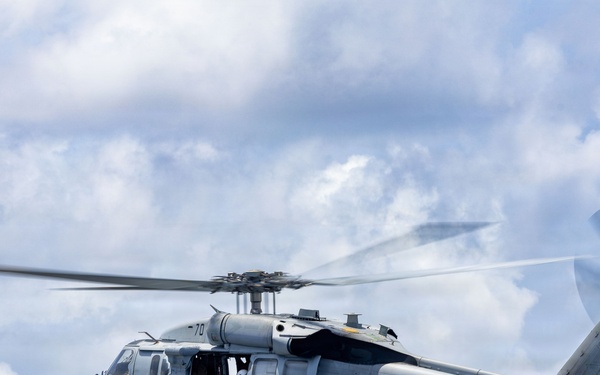 USS San Antonio (LPD 17) conducts a replenishment-at-sea.