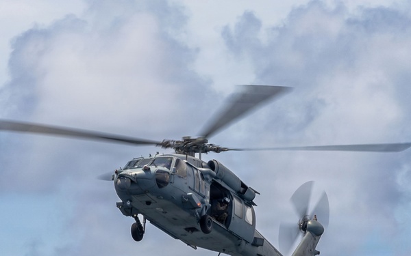USS San Antonio (LPD 17) Conducts a Replenishment-at-Sea.