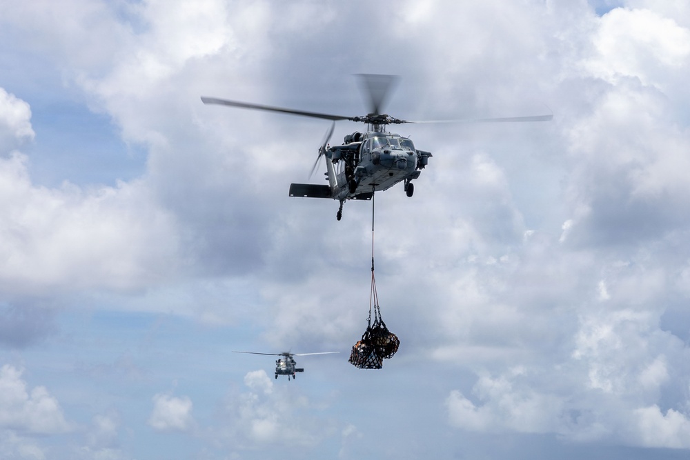 USS San Antonio (LPD 17) Conducts a Replenishment-at-Sea