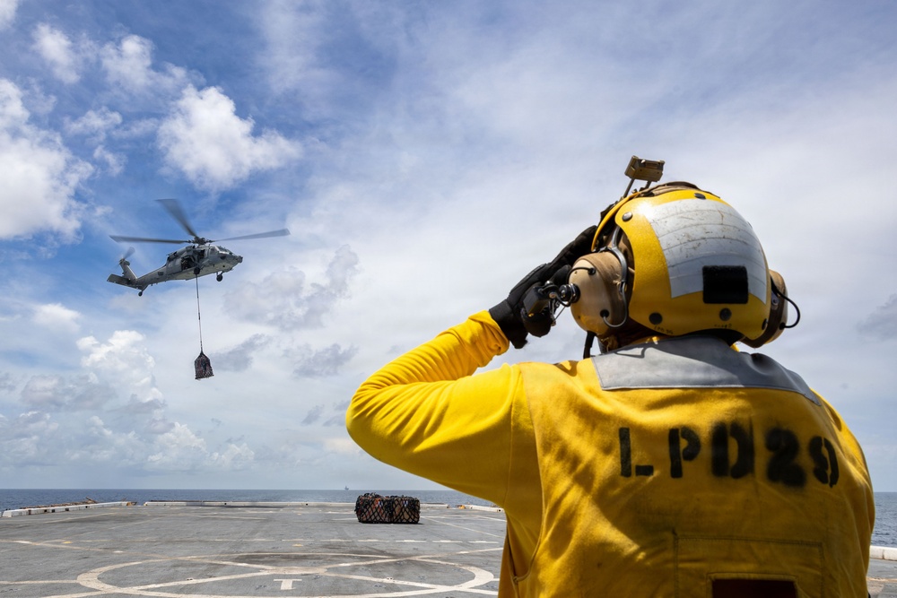 USS San Antonio (LPD 17) Conducts a Replenishment-at-Sea