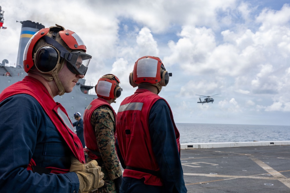 USS San Antonio (LPD 17) Conducts a Replenishment-at-Sea