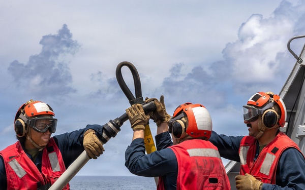 USS San Antonio Conducts a Replenishment-At-Sea