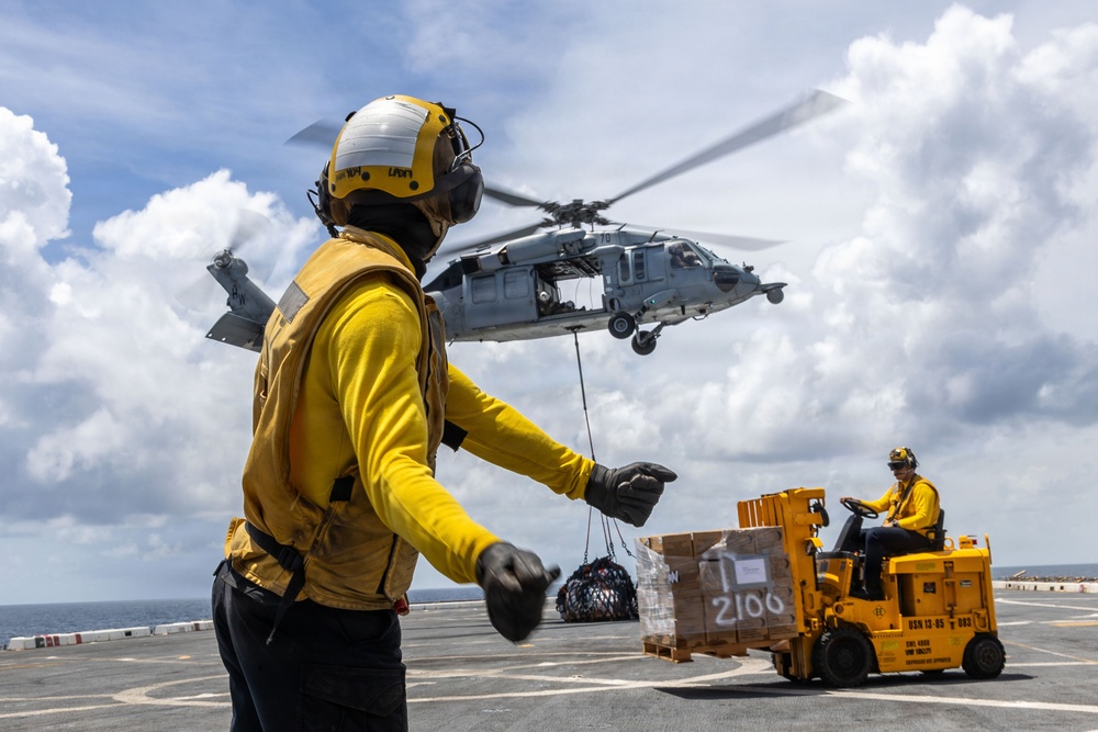 USS San Antonio Conducts a Replenishment-At-Sea