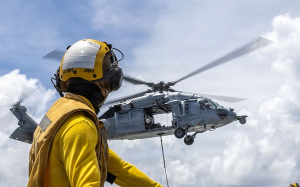 USS San Antonio Conducts a Replenishment-At-Sea