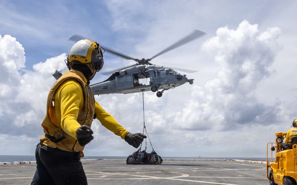 USS San Antonio Conducts a Replenishment-At-Sea