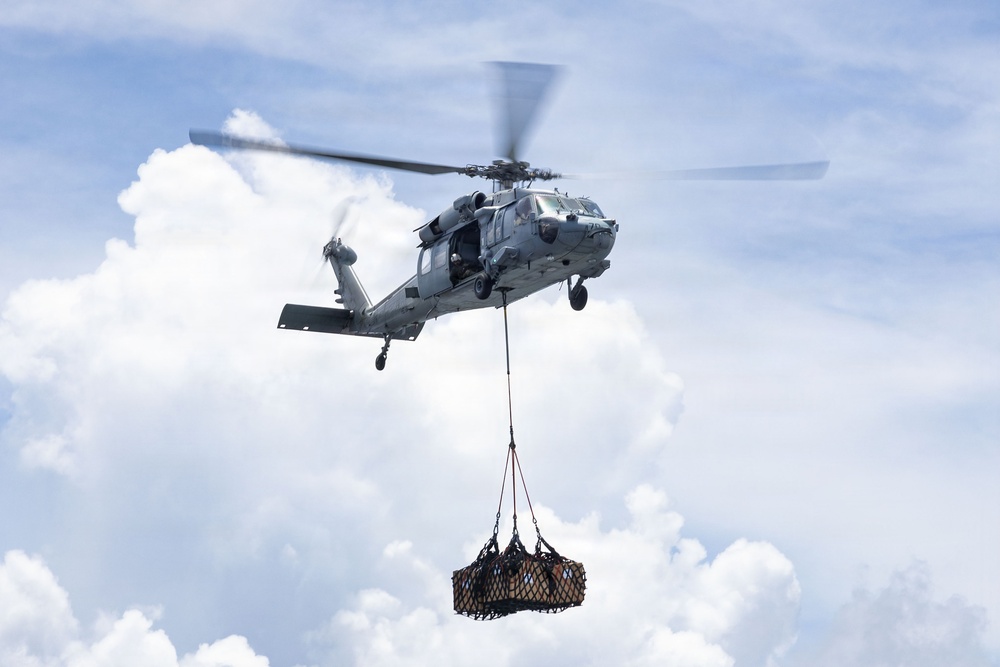 USS San Antonio Conducts a Replenishment-At-Sea