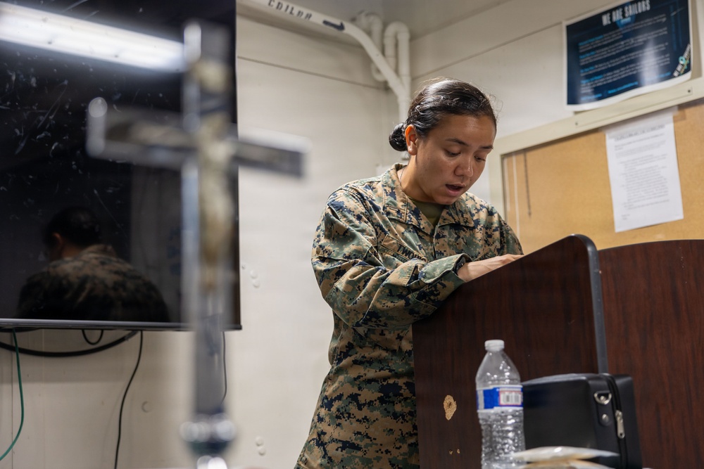 Marines and Sailors Hold Mass Aboard USS San Antonio