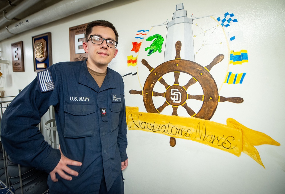 USS San Diego (LPD 22) Sailor Showcases Navy Heritage with Murals